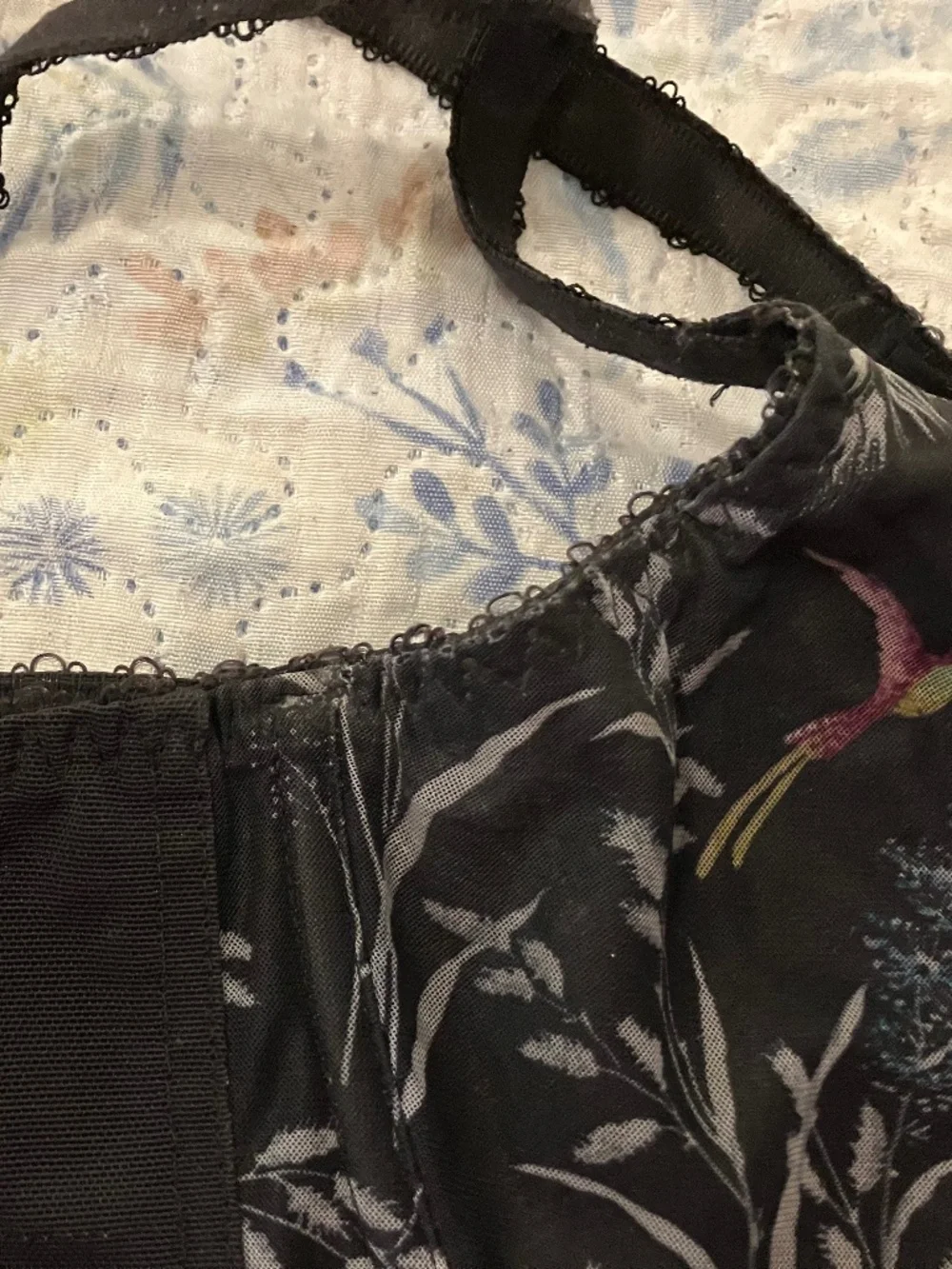 Panache Jasmine balconette lace cup bra black bird print 32G UK